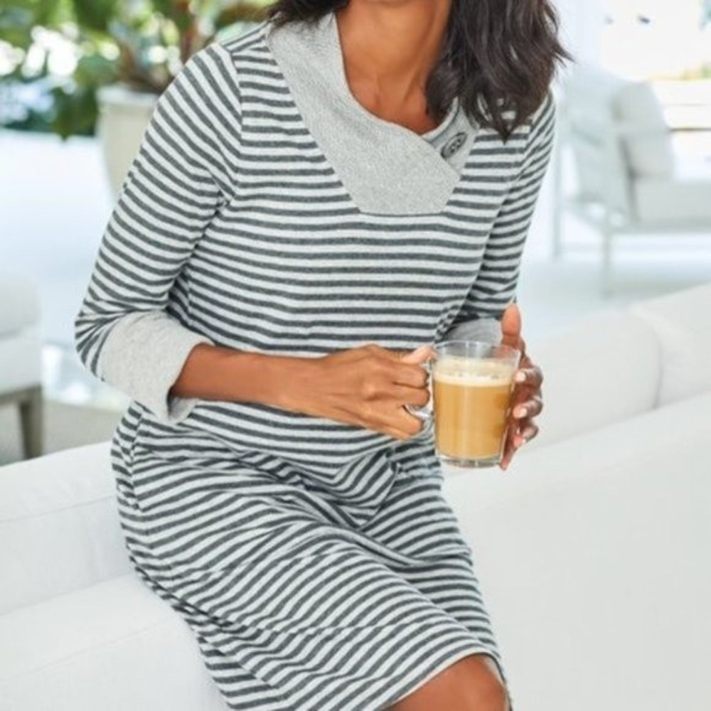 Soft Surroundings XSP striped cotton jersey midi dress with pockets